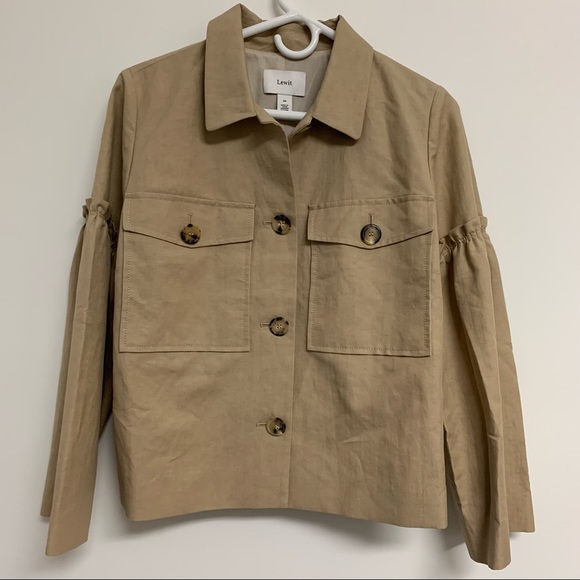 Lewit Tan Linen Blend Ruffle Jacket - Picture 2 of 15